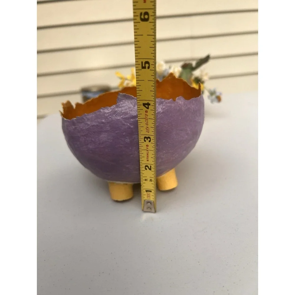 Handmade Cracked Egg Bowl Footed Lavender Gold Floral Arrangement Planter